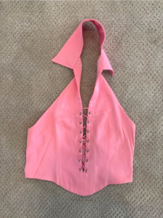 Princess Polly Tops - Princess Polly Pink Lace-Up Halter Top Size 4 New
